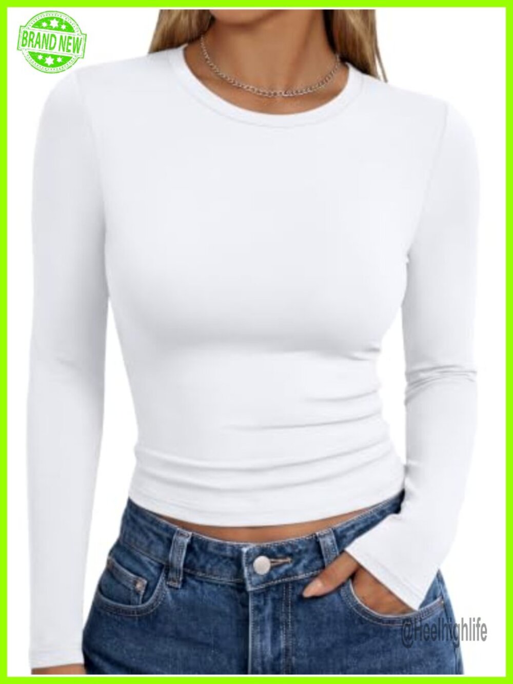 Women's Slim Fit Long Sleeve Crew Neck Crop T-Shirt Stretch Basic Y2K Top